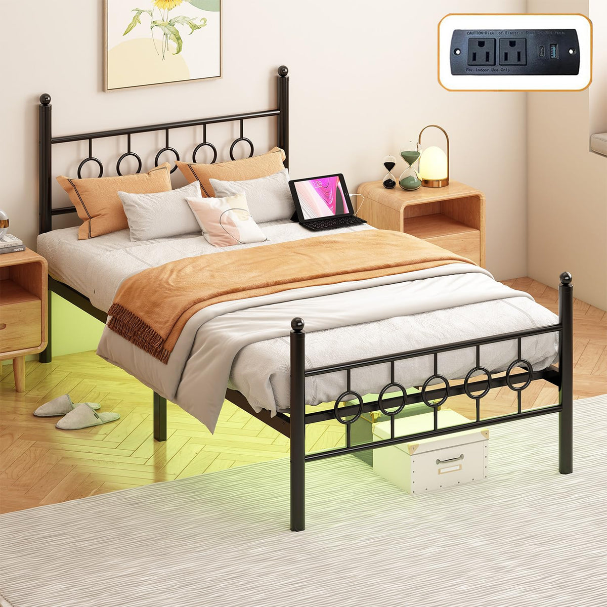 Black Twin Metal Platform Bed Frame with Headboard M1377