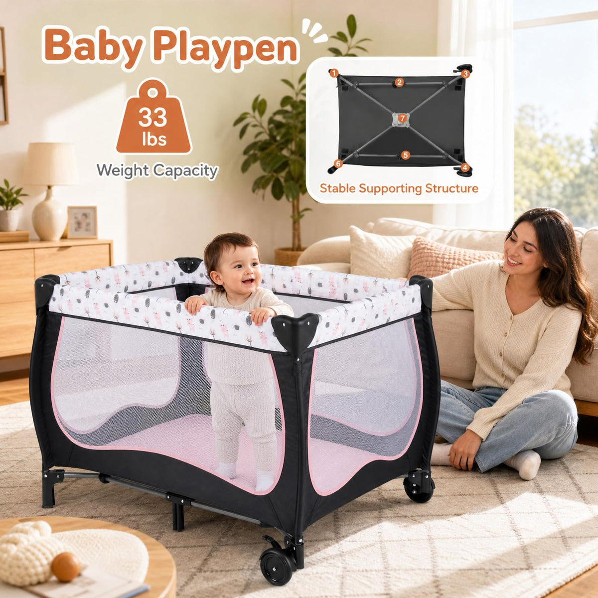 4 in 1 Portable Baby Playard with Bassinet and Changing Table W32580