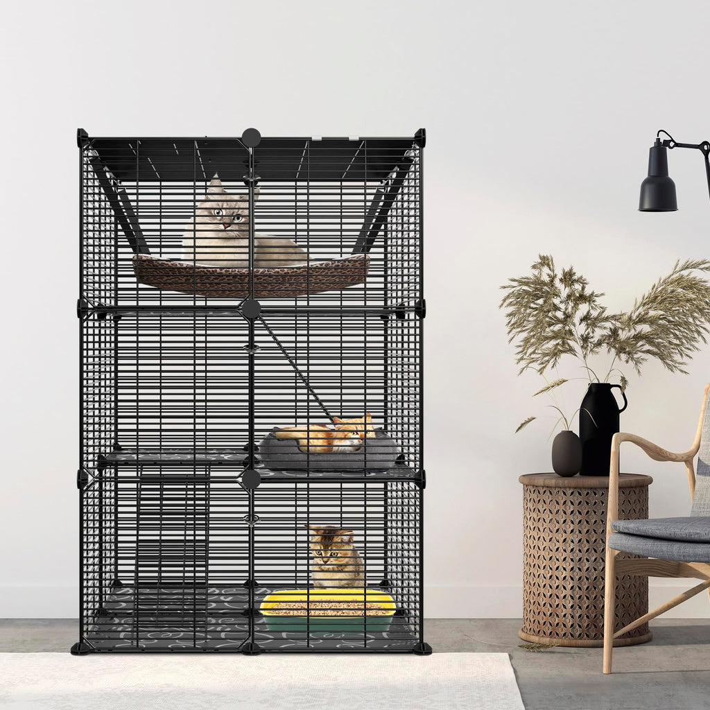 3-Tier Metal Wire Cat Cage with Hammock Y37869