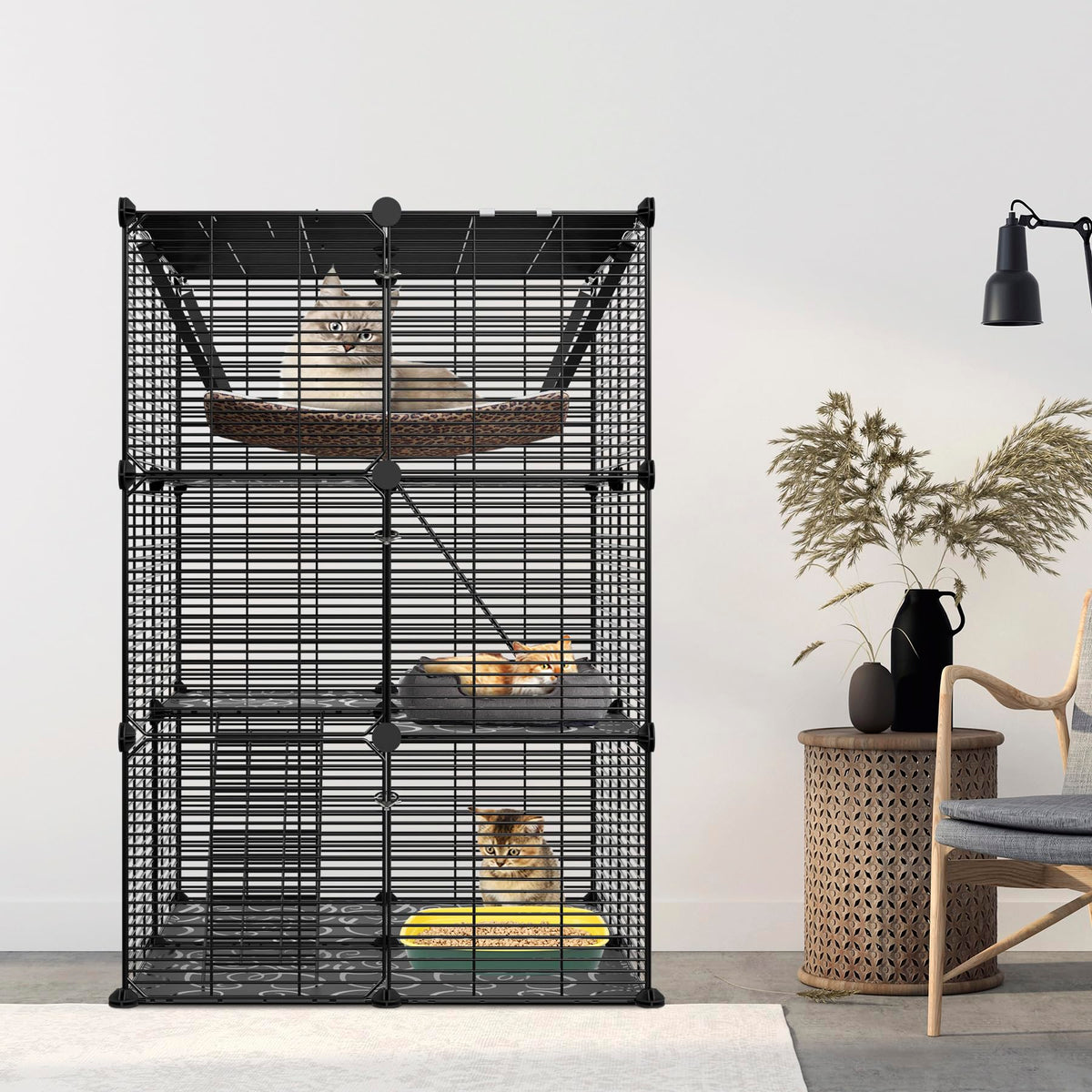 3-Tier Metal Wire Cat Cage with Hammock Y37869