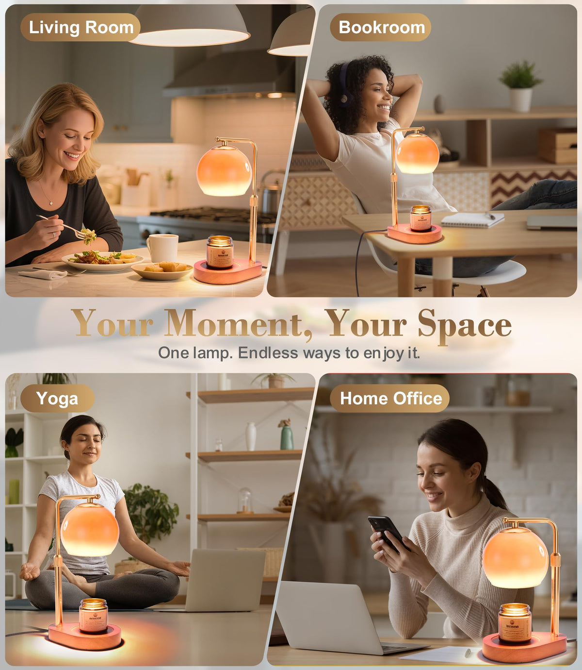 Amber Glass Candle Warmer Lamp Adjustable Height with Timer D5816