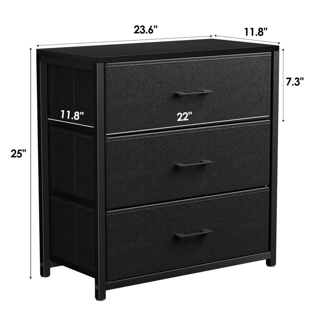 Black 3 Fabric Drawer Nightstand T77524
