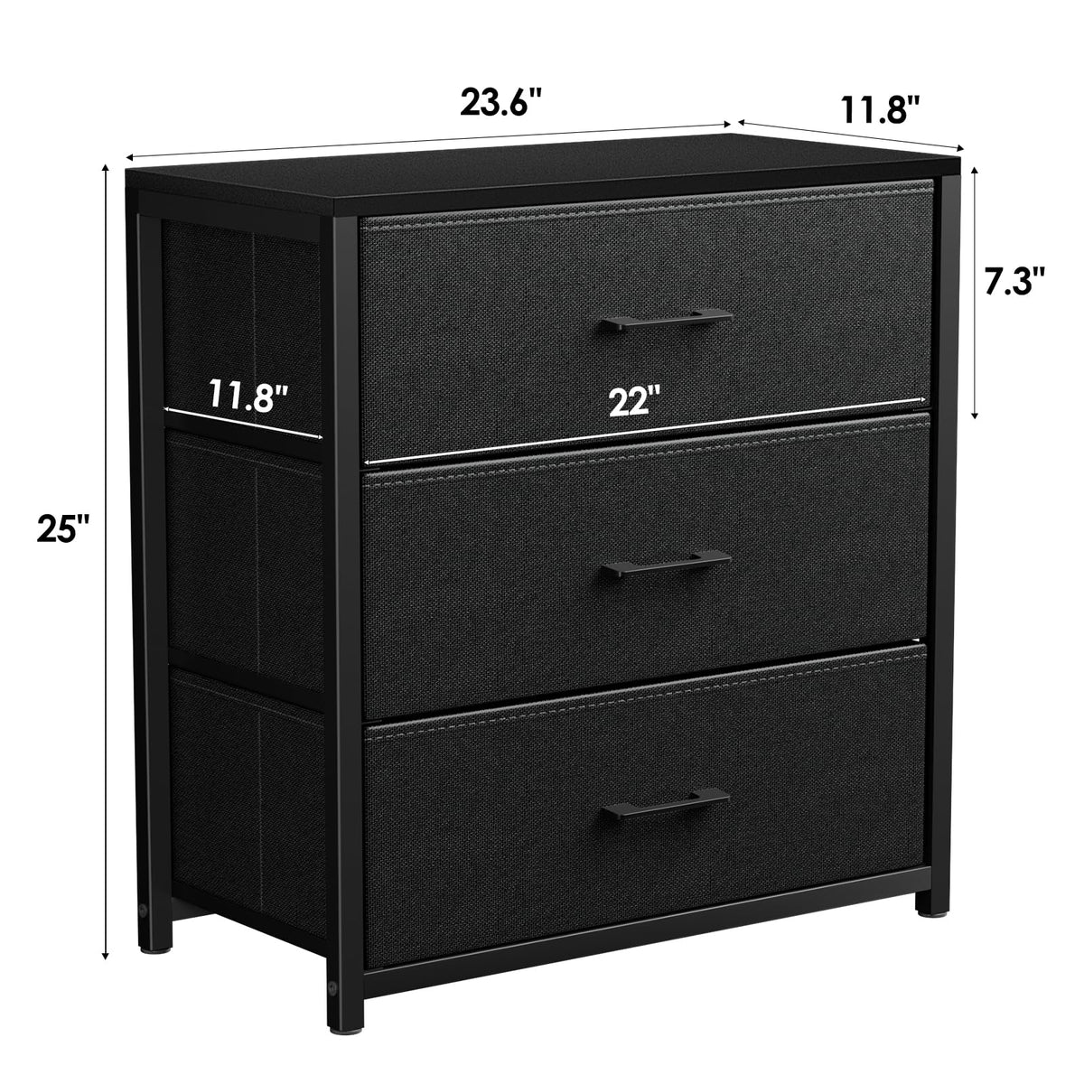 Black 3 Fabric Drawer Nightstand T77524