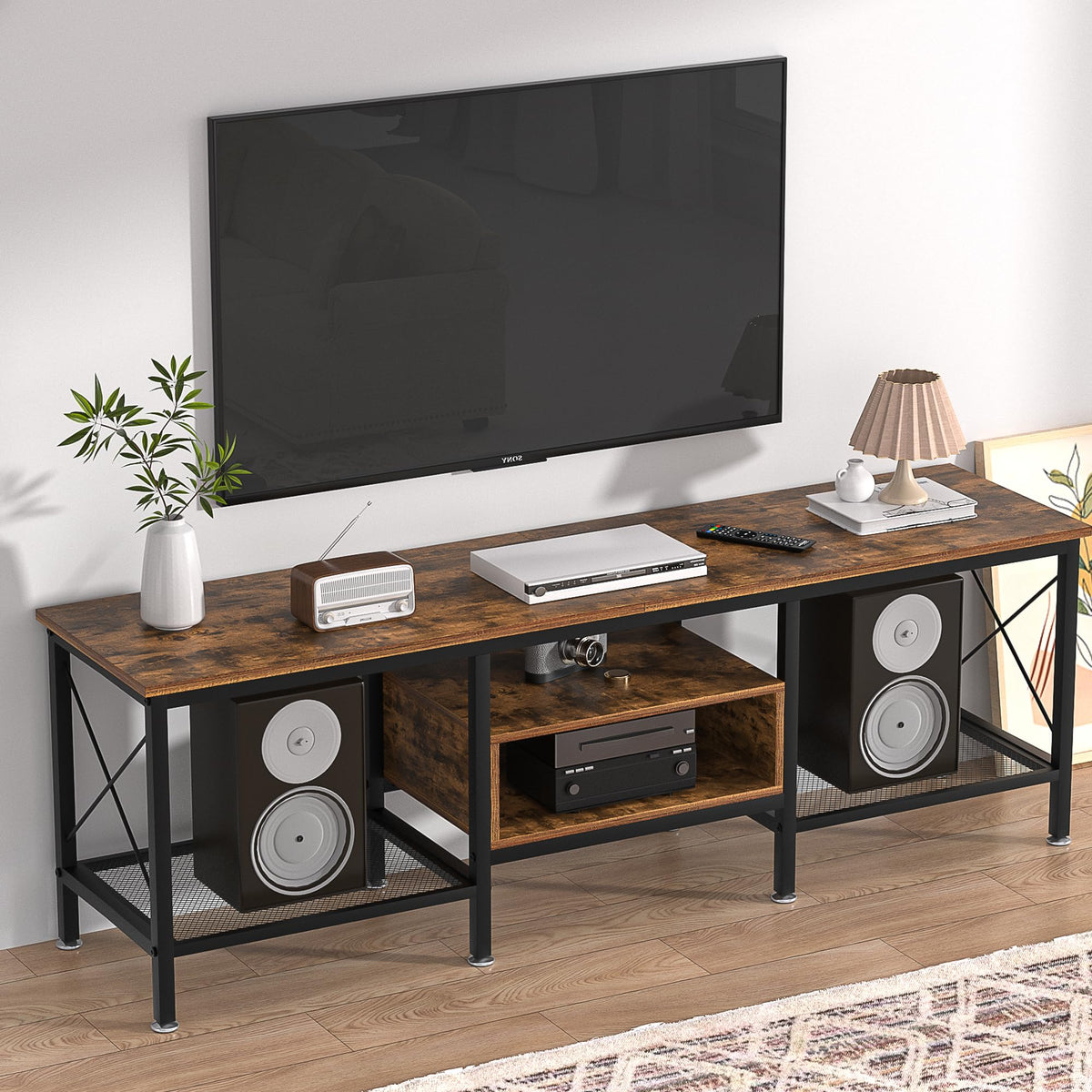 70 Inch 3-Tier TV Stand with Open Storage Shelves X230331