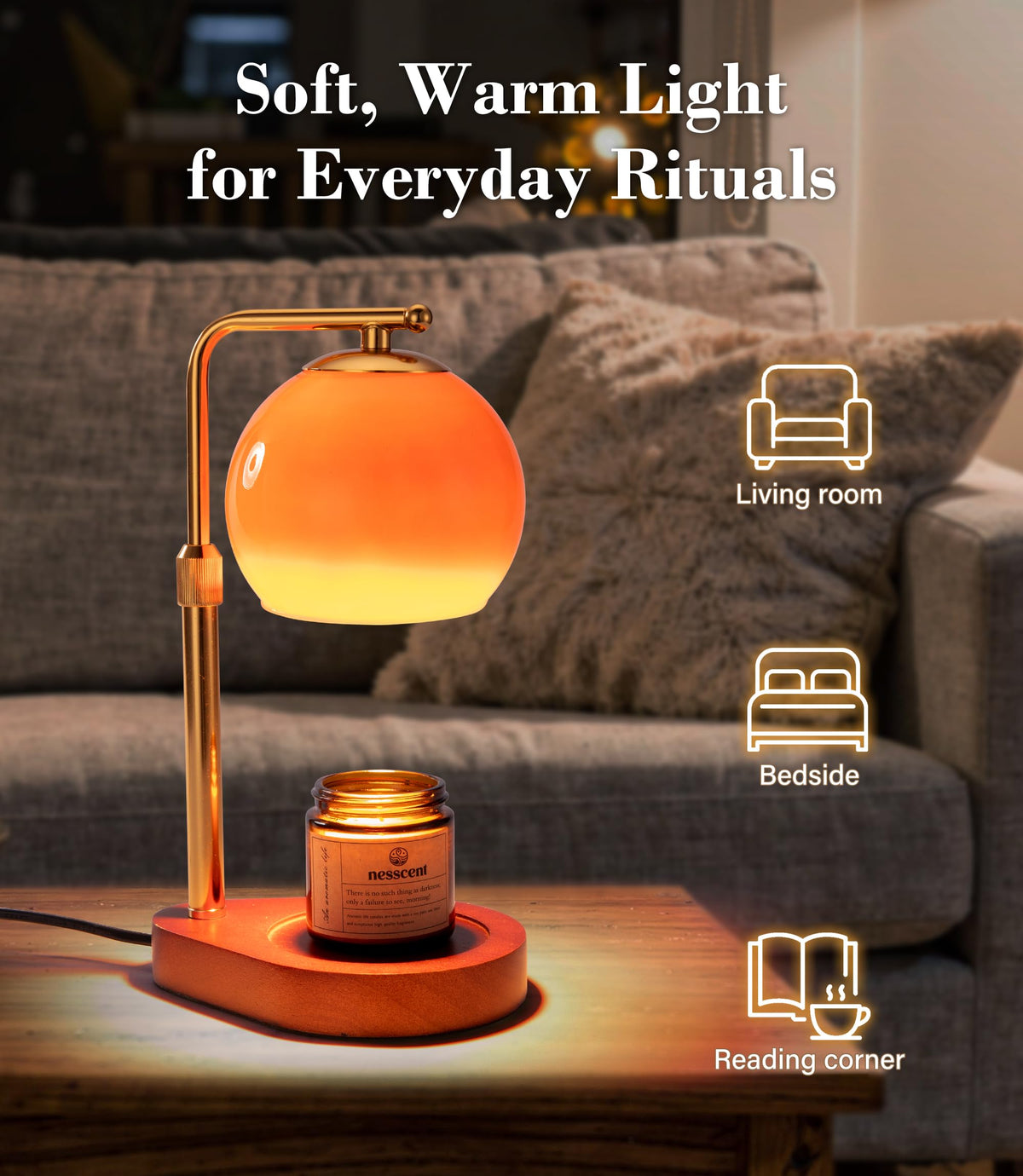 Amber Glass Candle Warmer Lamp Adjustable Height with Timer D5816
