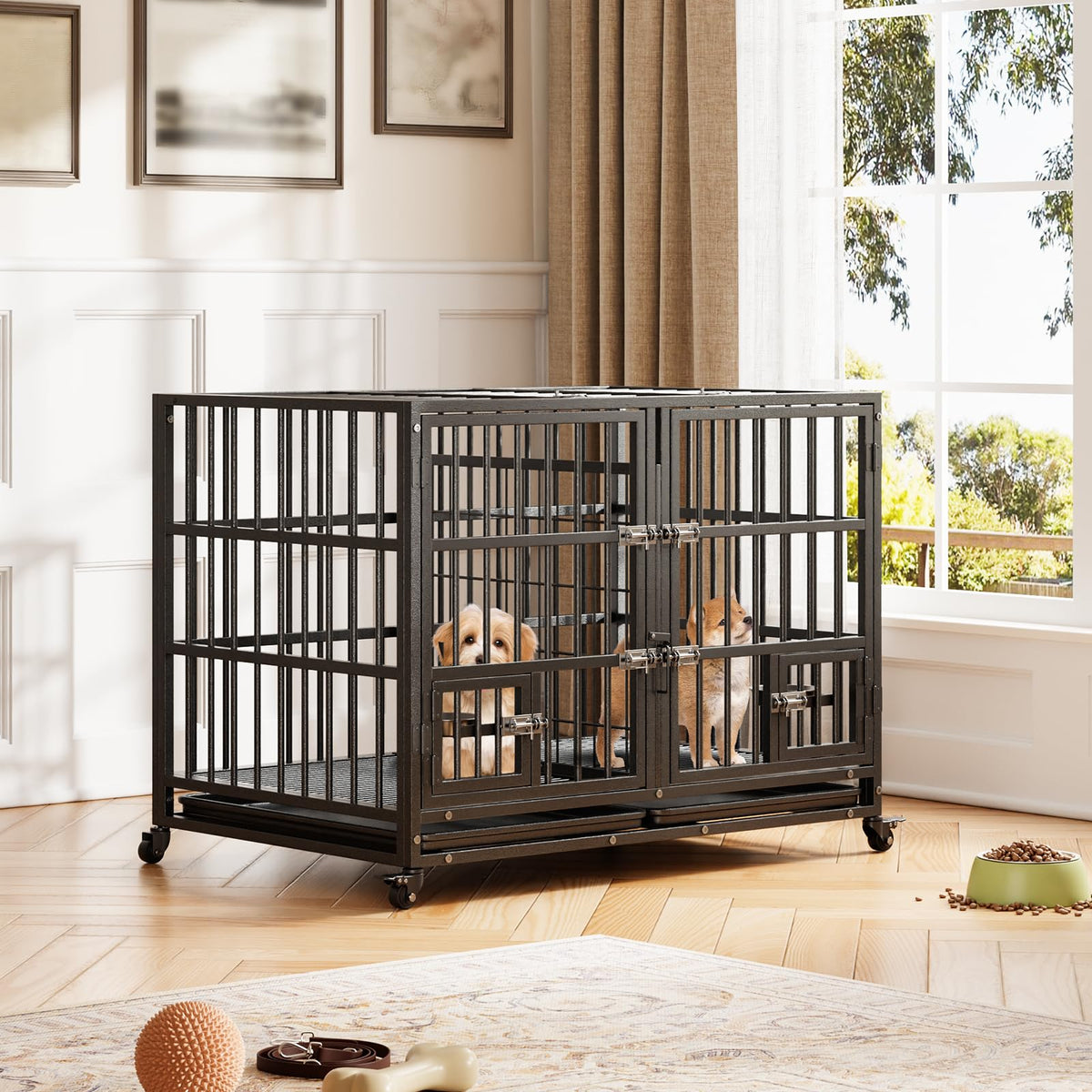 Heavy Duty Metal Dog Crate with Removable Tray and Wheels D5880