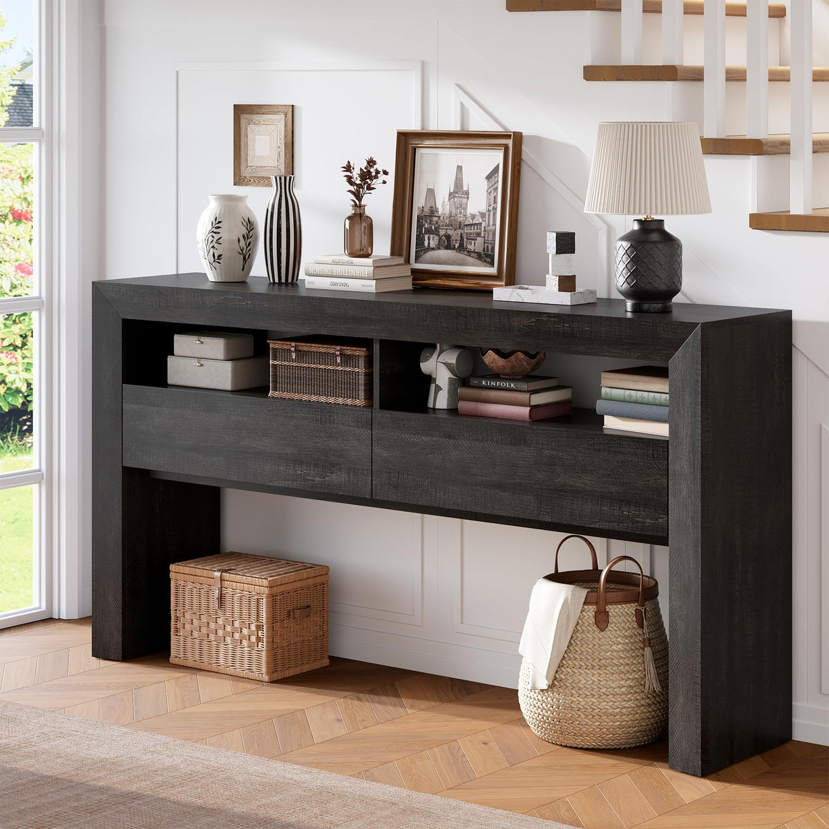 63" Dark Oak Console Table with 2 Drawers Y87271