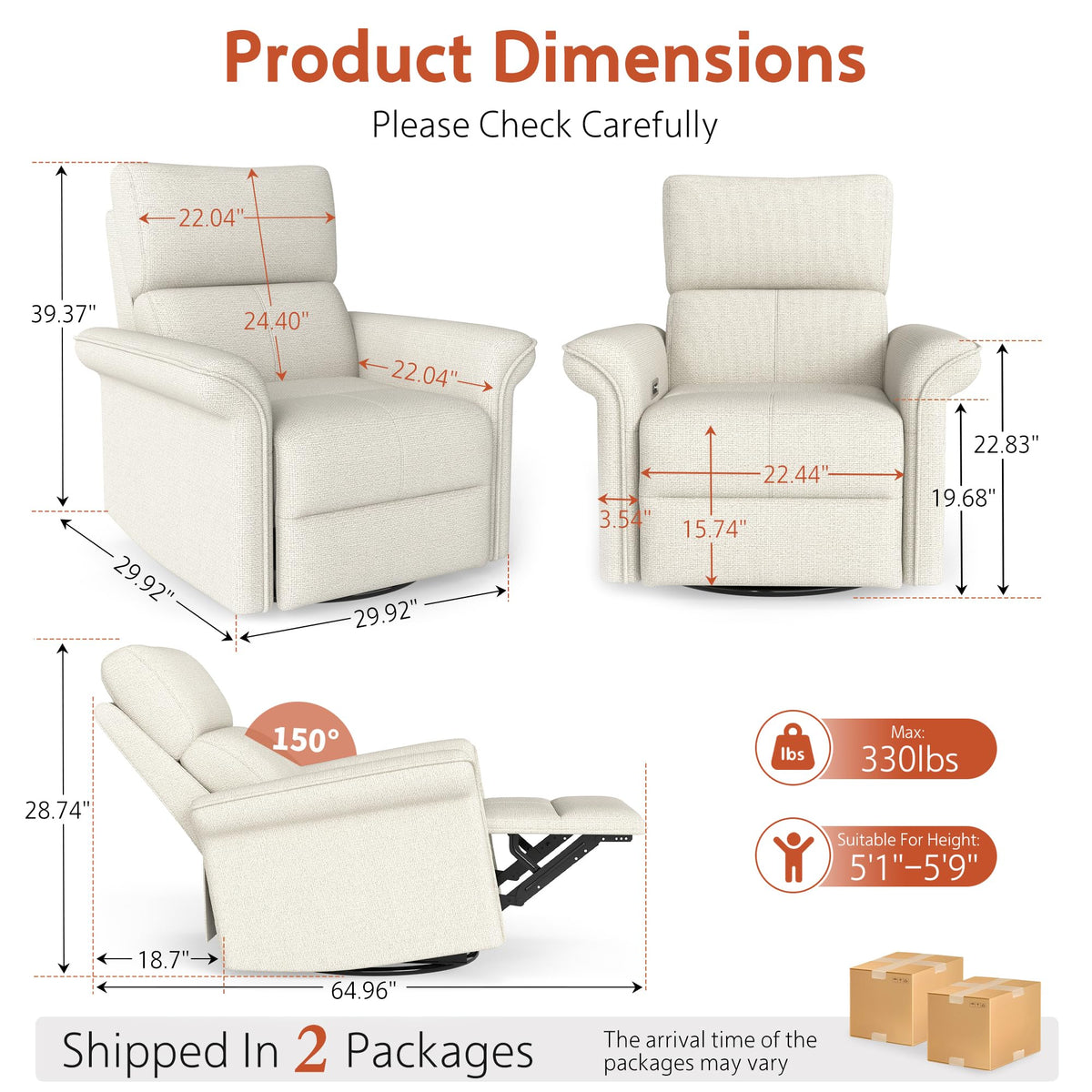 Fabric Light Gray Swivel Rocker Recliner Chair F5110