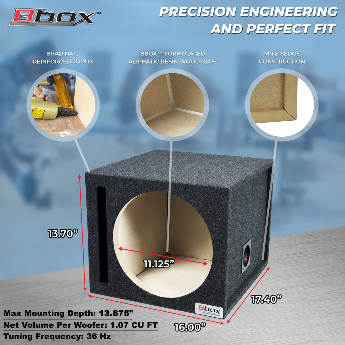 Single Vented 12 Inch Subwoofer Box with Nickel Finish Terminals C9138