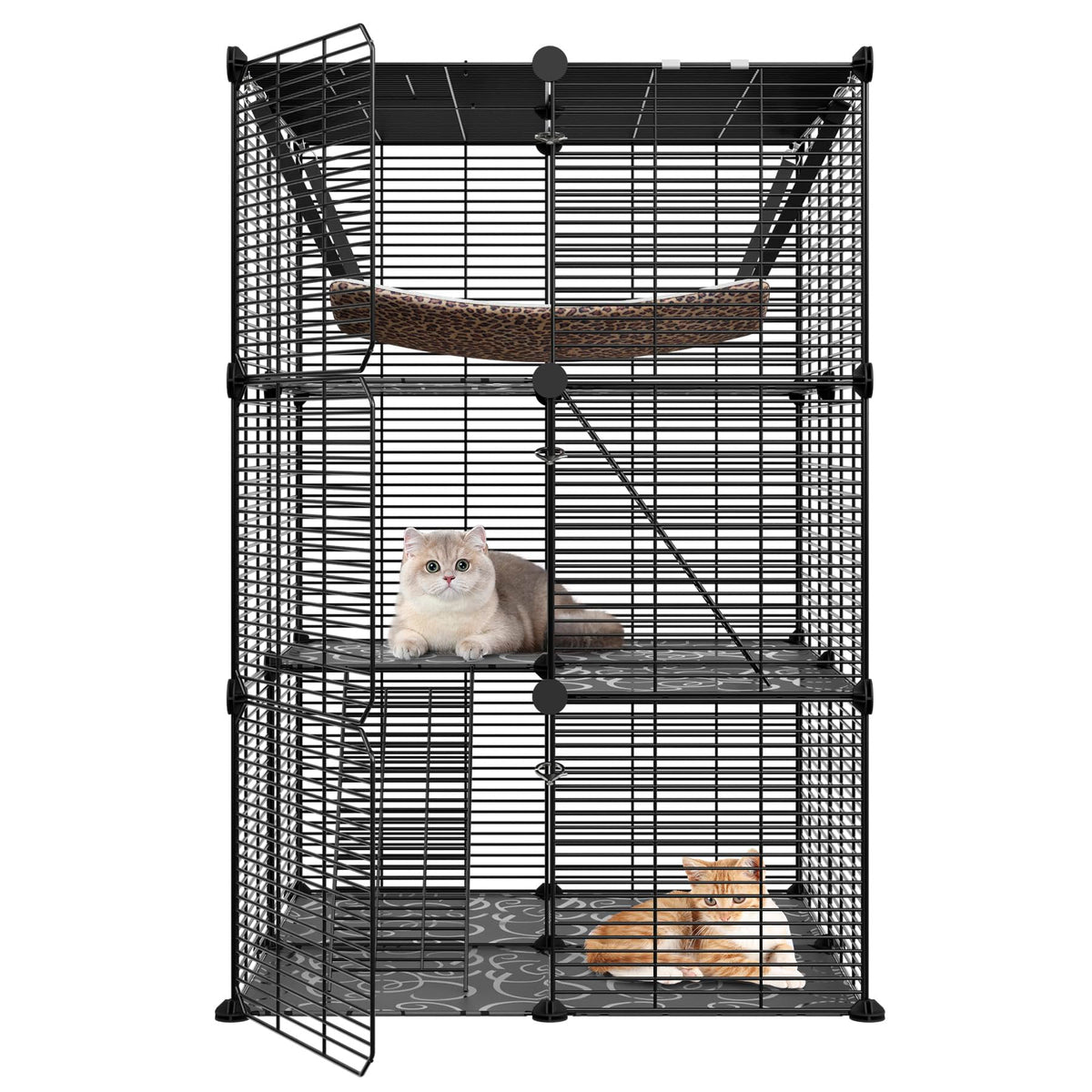 3-Tier Metal Wire Cat Cage with Hammock Y37869