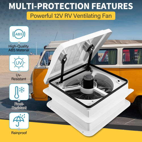 14” RV Roof Vent Fan 4 Speed Reversible 12V Manual White Dome S696