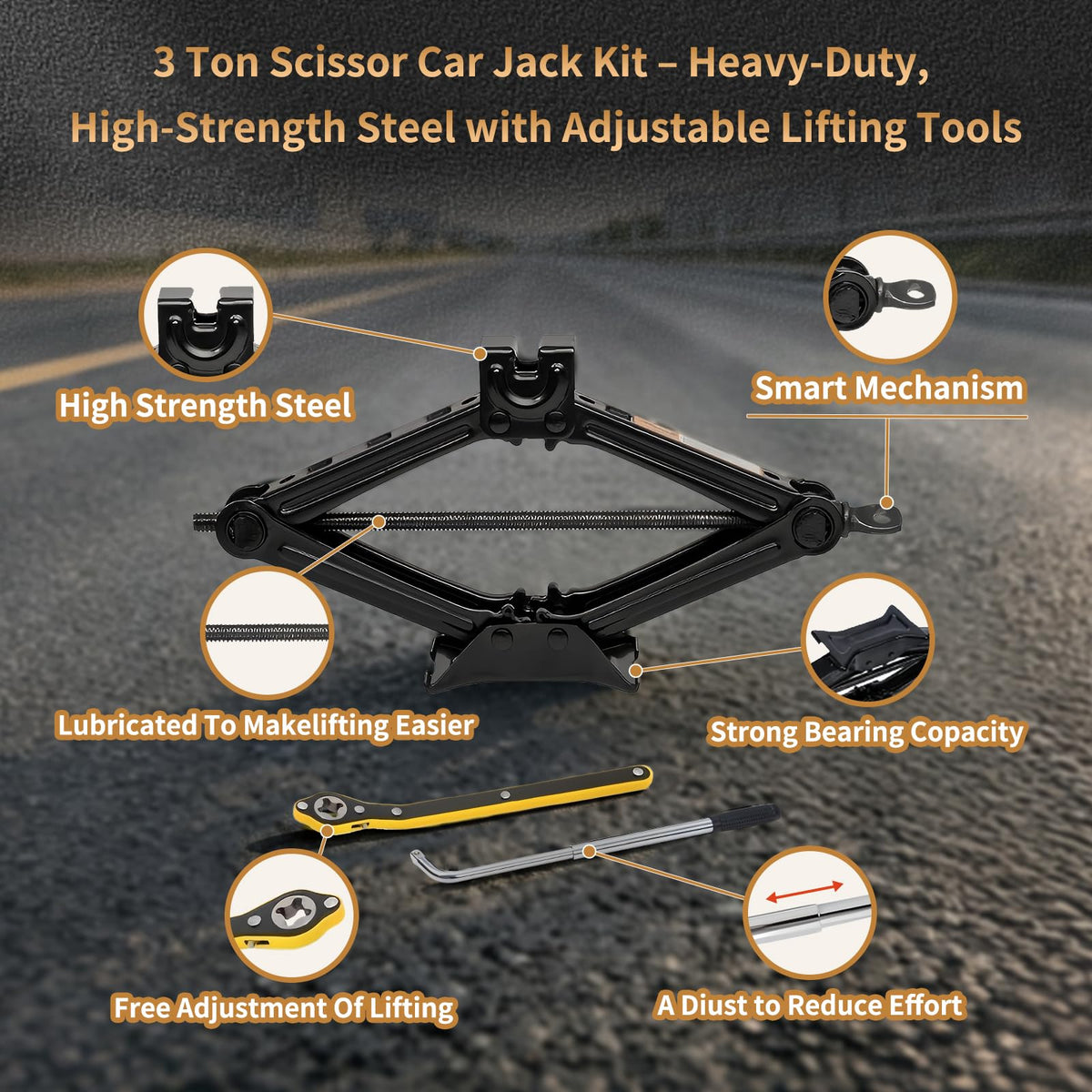 3-Ton Scissor Jack Kit with Ratchet Wrench C581029