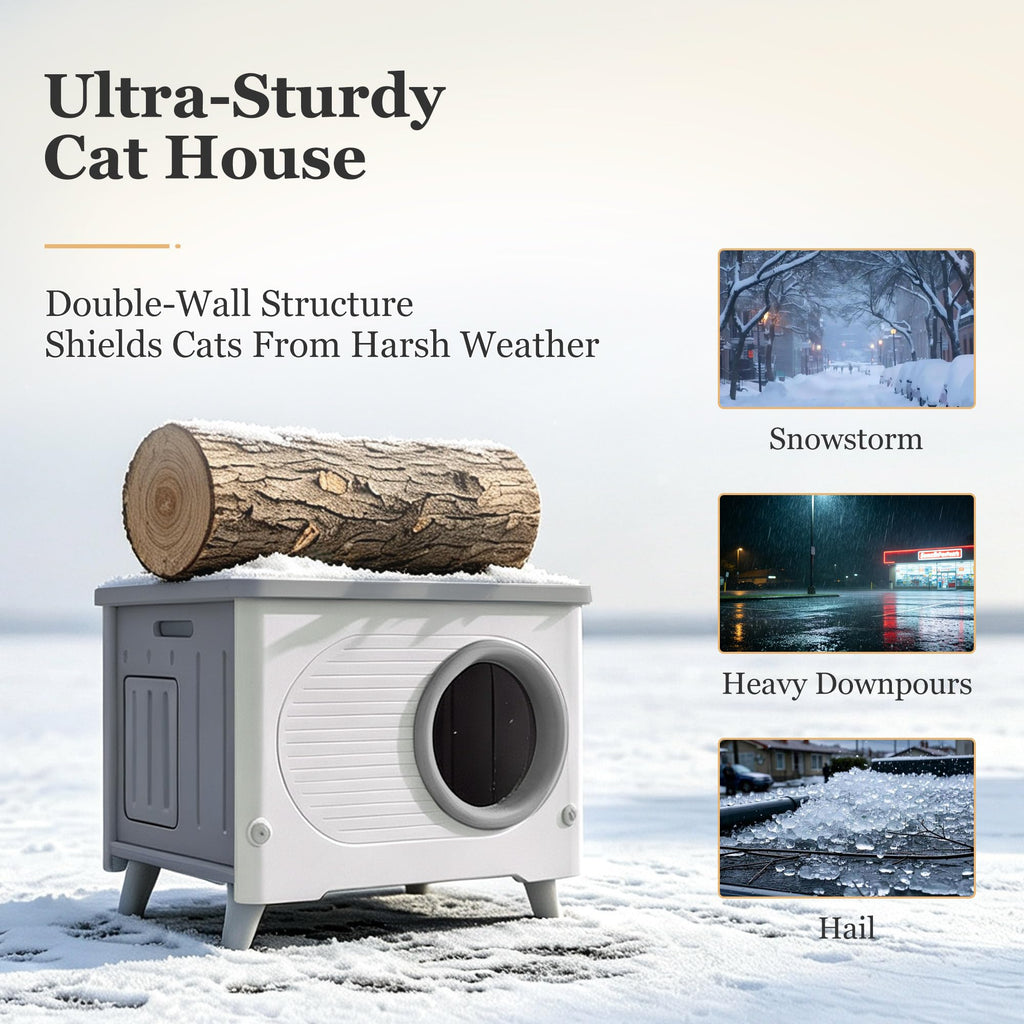 Weatherproof Elevated Outdoor Cat House with Cushion W2947
