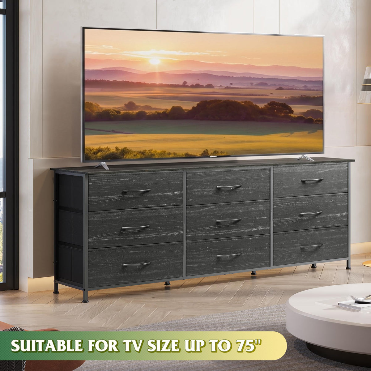 Black 9 Drawer Wood Dresser TV Stand V485485