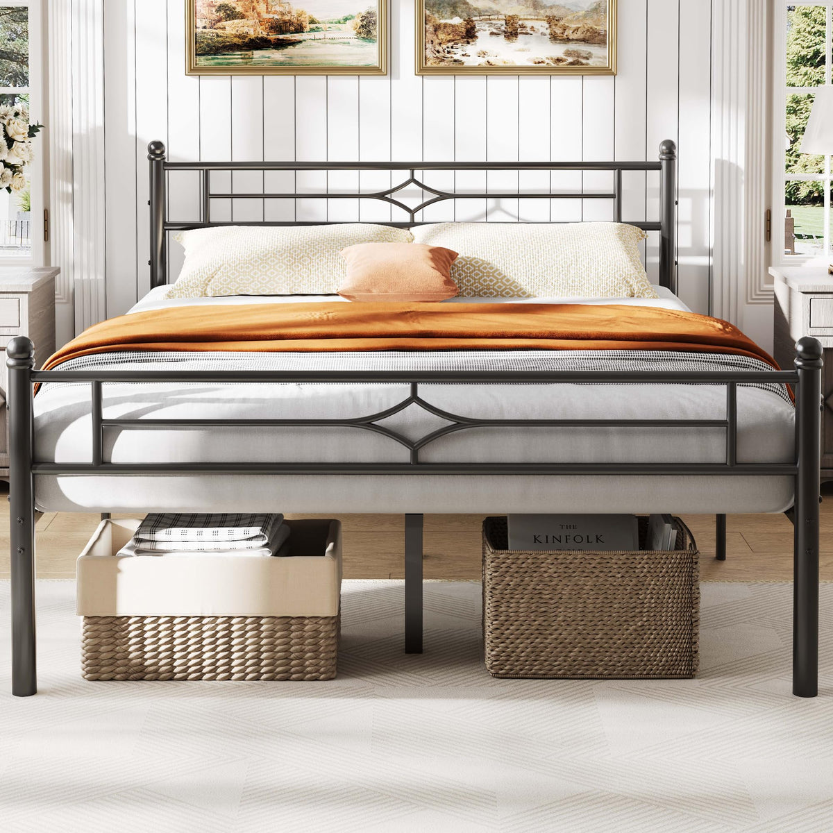 Full Size Black Metal Bed Frame with Headboard and Footboard U978122