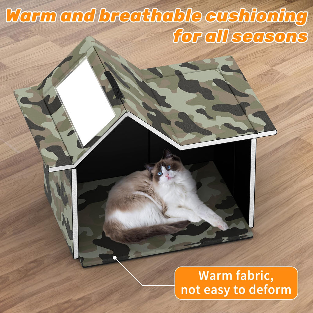 Weatherproof Collapsible Outdoor Cat House with Door and Soft Mat O871