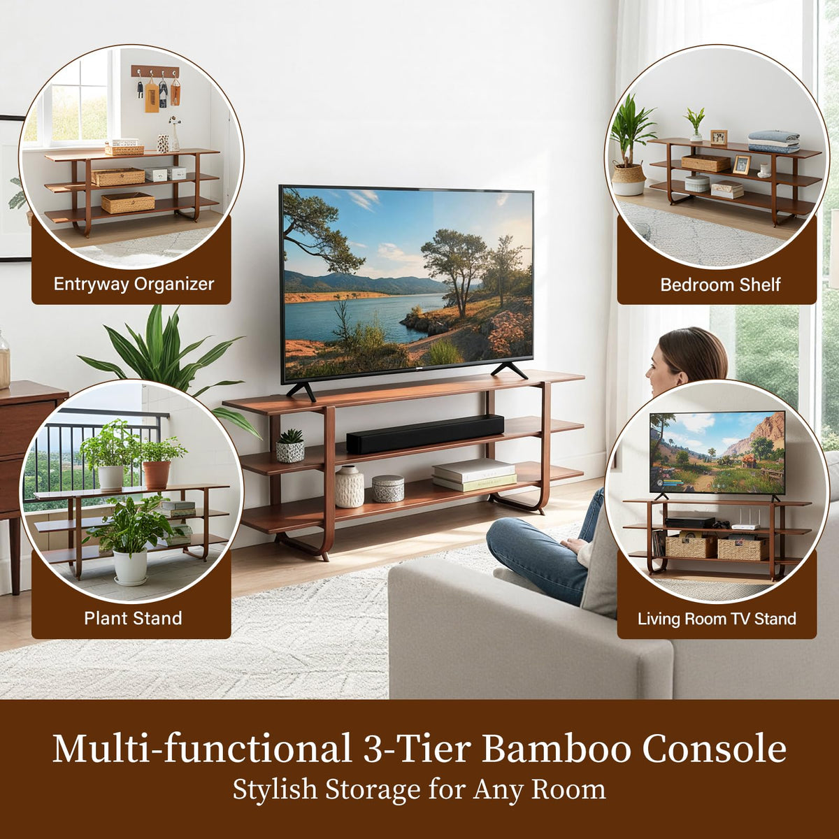 Walnut 65 Inch 3-Tier TV Stand R8743