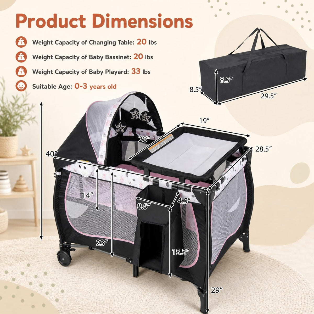 4 in 1 Portable Baby Playard with Bassinet and Changing Table W32580