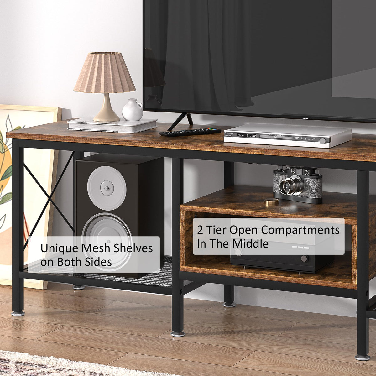 70 Inch 3-Tier TV Stand with Open Storage Shelves X230331