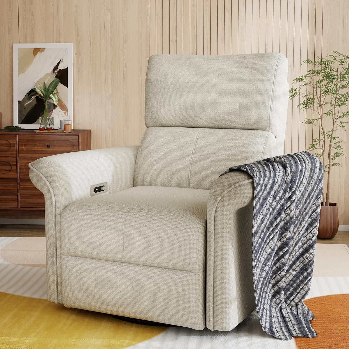 Fabric Light Gray Swivel Rocker Recliner Chair F5110
