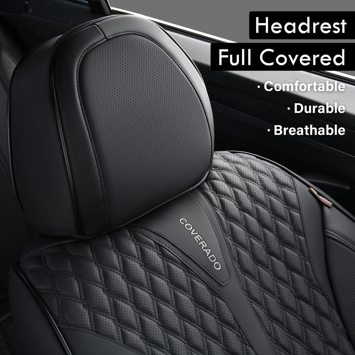 Black 5 Seats Nappa Leather Car Seat Covers Full Set N513