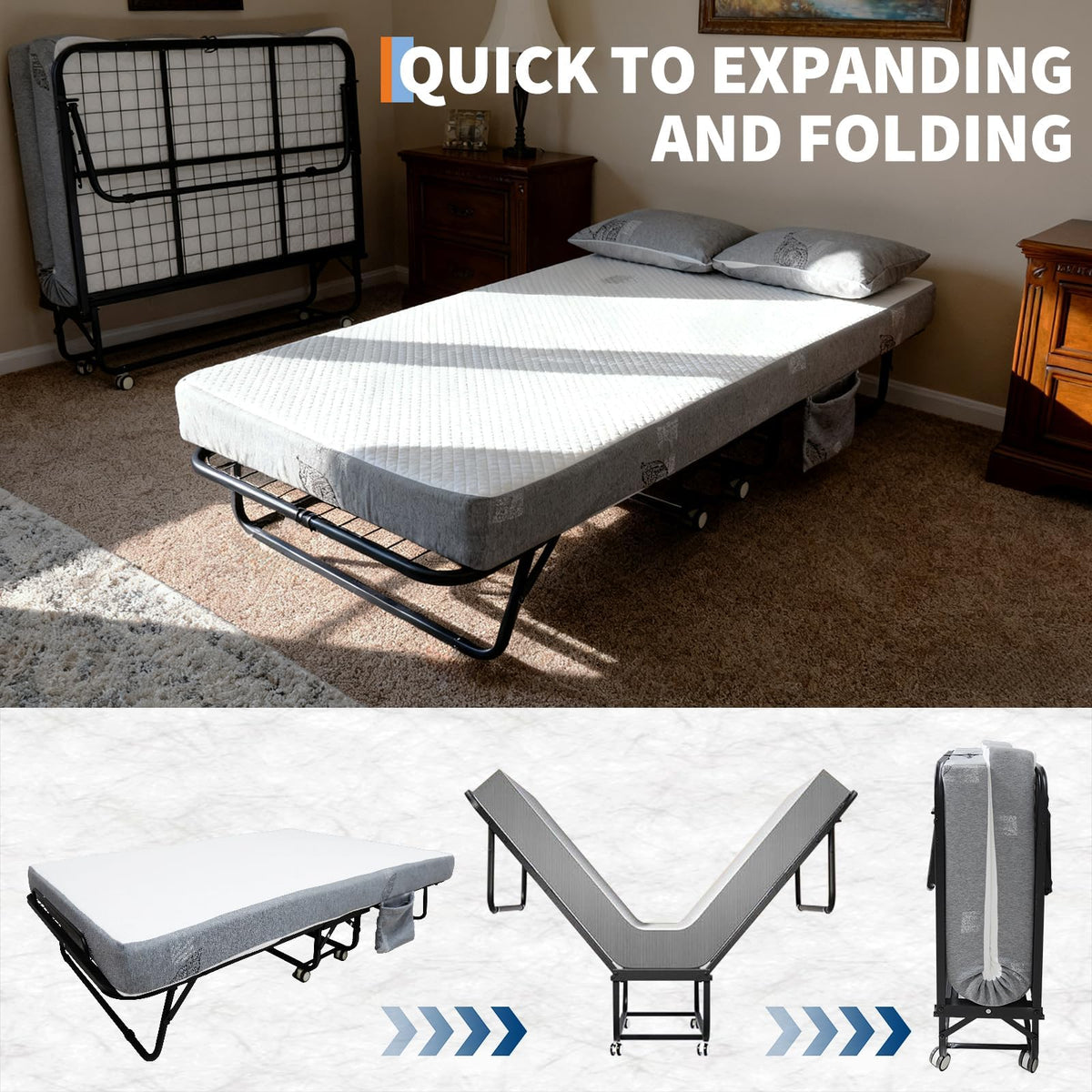 Folding Bed with 6 Inch Memory Foam Mattress R619
