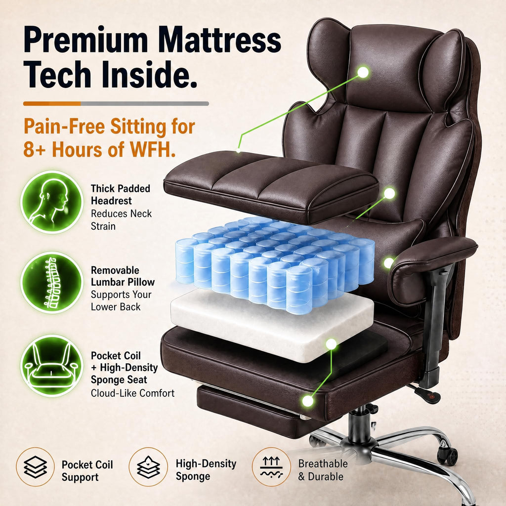 Big and Tall Brown Ergonomic Office Chair with Footrest U2940