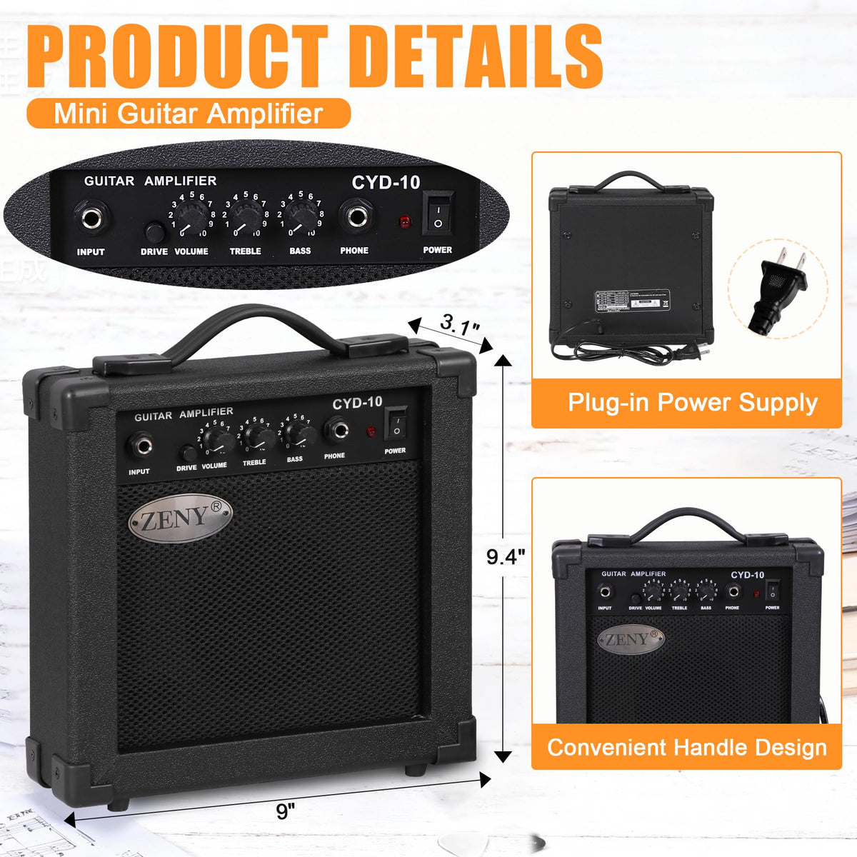 39in Full Size Electric Guitar with 10W Amp, Case and Accessories Pack, Black D205340