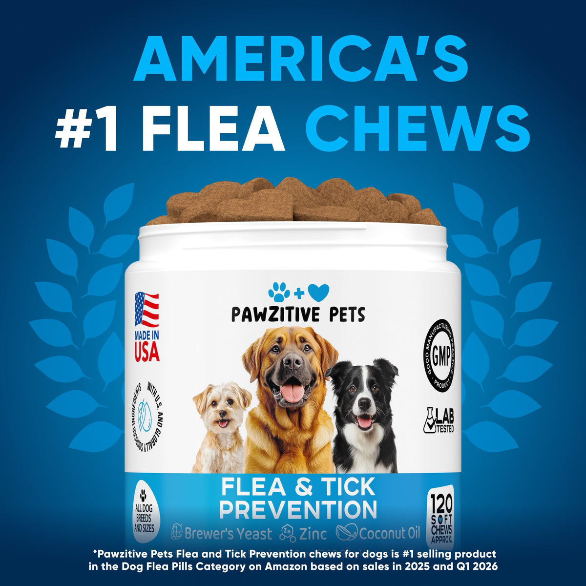 Chewable Flea and Tick Prevention for Dogs 120 Soft Chews I3087