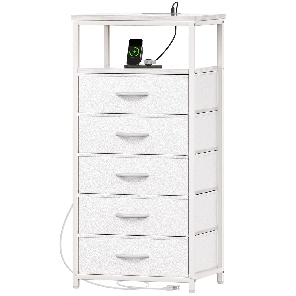 White 5 Drawer Dresser with Charging Station M791754
