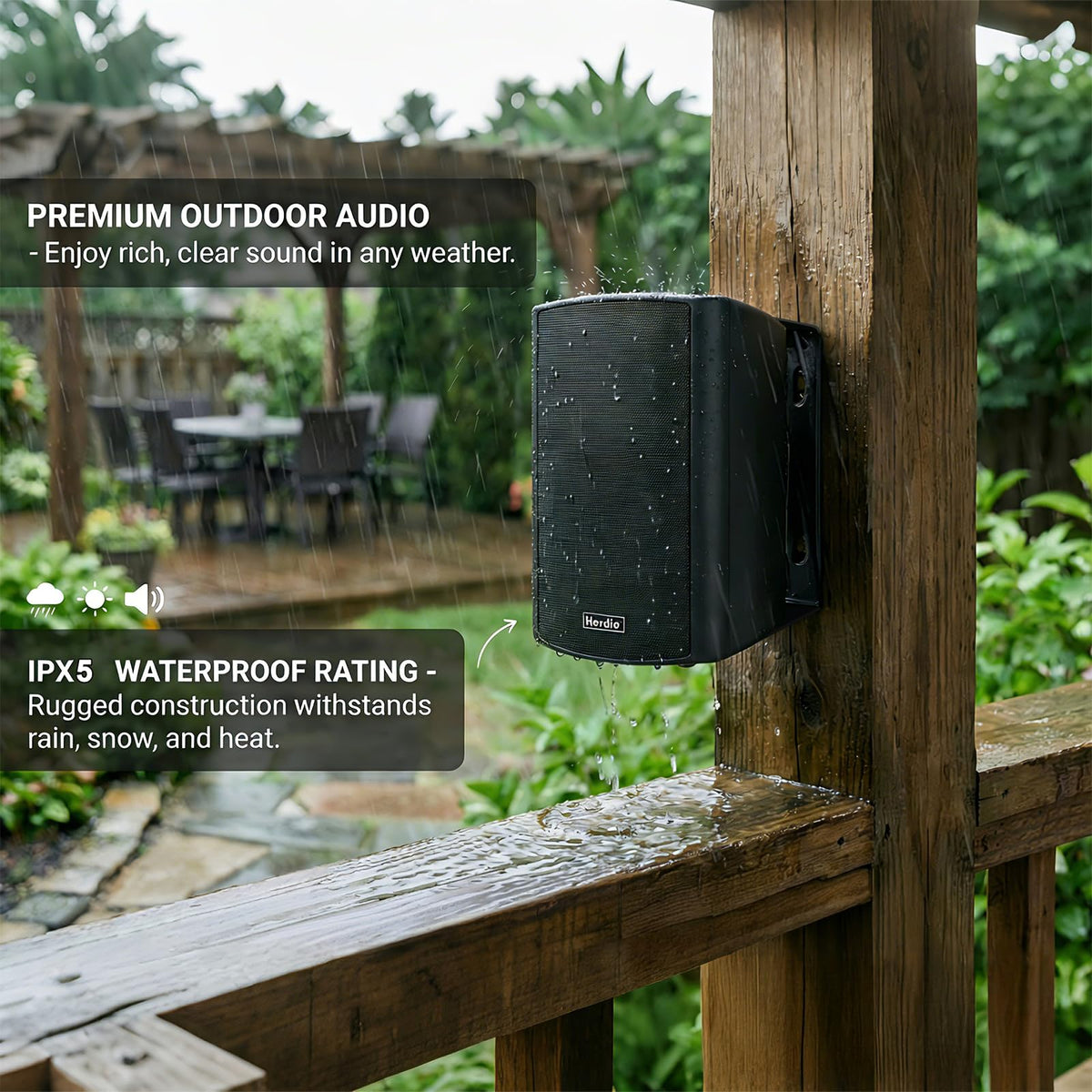 5.25" 300W Bluetooth Outdoor Speakers IPX5 Waterproof Black 2-Pack V973225