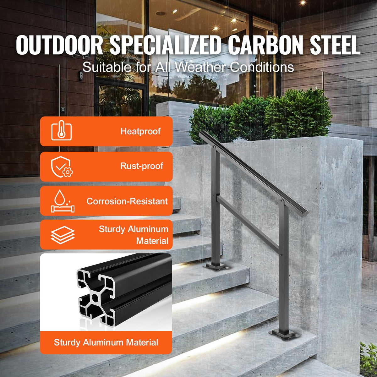 Aluminum Outdoor Stair Handrail 36 x 35 for 2-3 Steps W956416