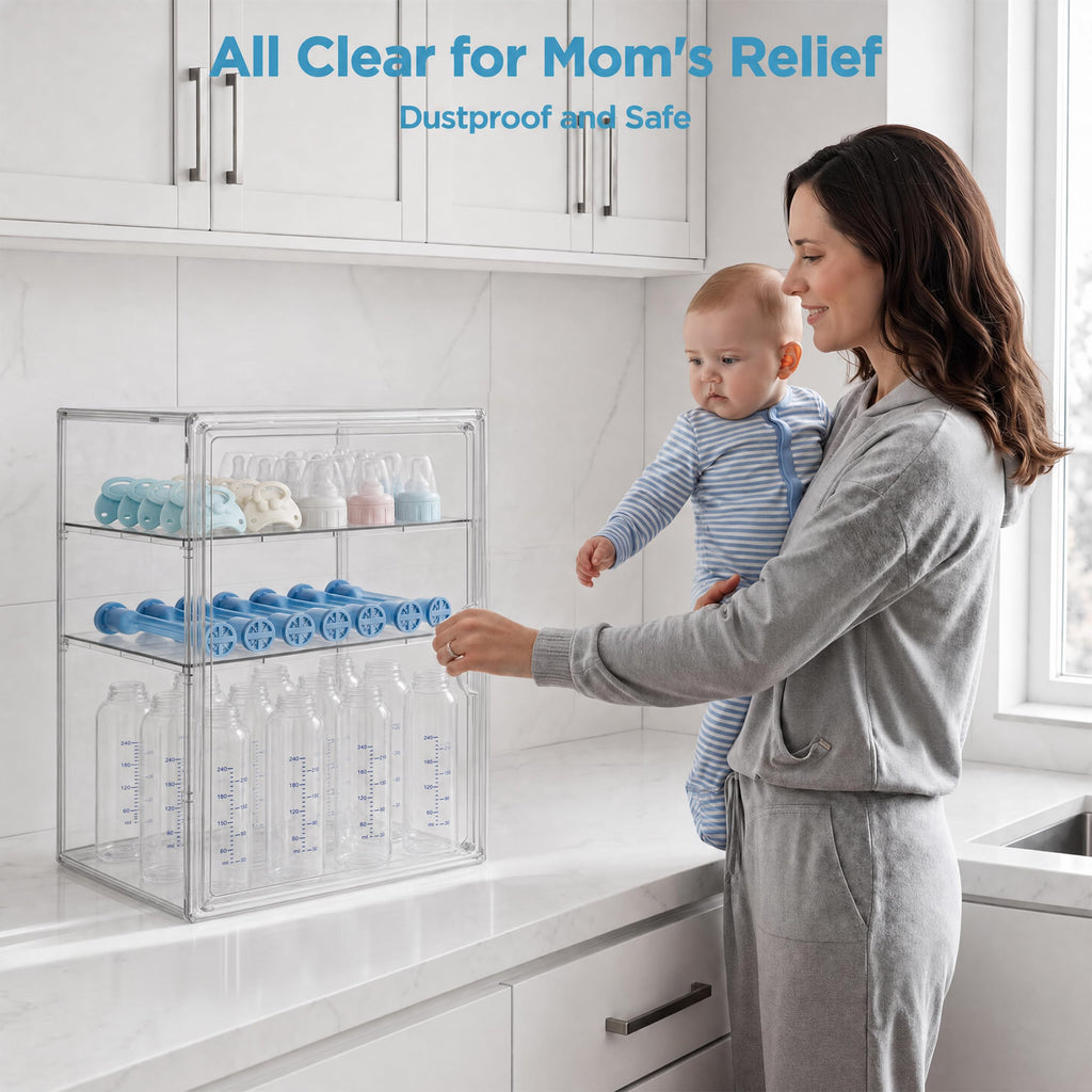 3 Tiers Adjustable Clear Acrylic Baby Bottle Storage Organizer P814652