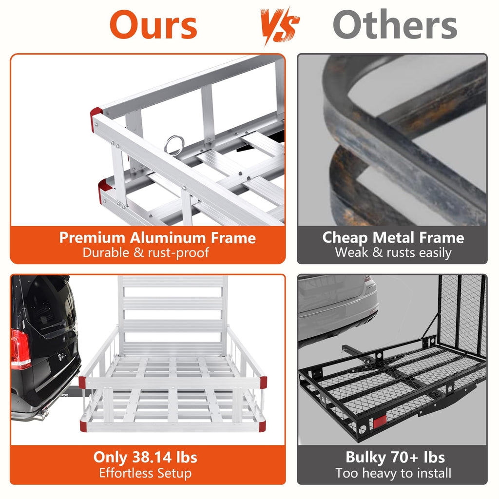 Aluminum Hitch Cargo Carrier with Ramp, 50" x 29.5" x 8.7", 500lbs Capacity X9515