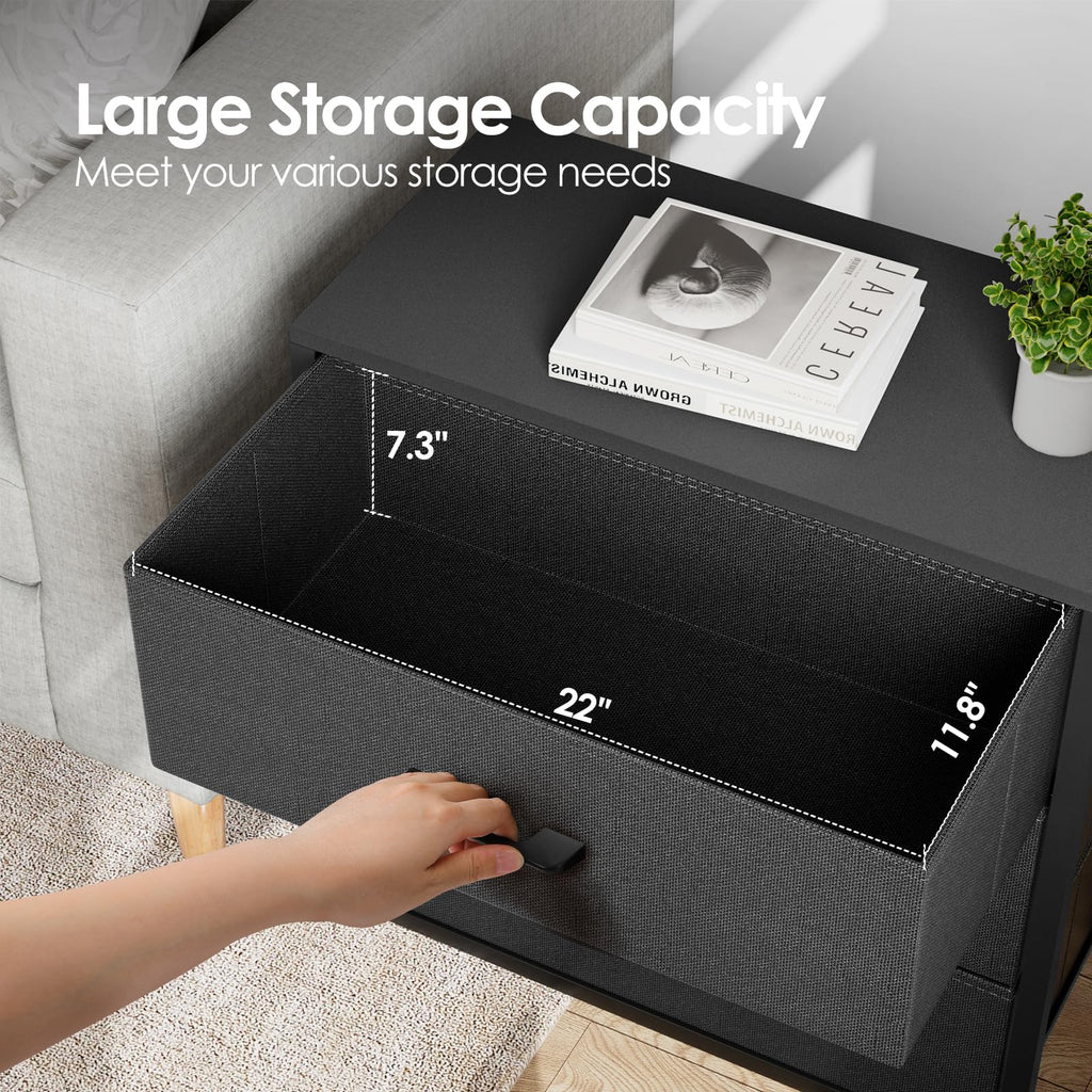 Black 3 Fabric Drawer Nightstand T77524