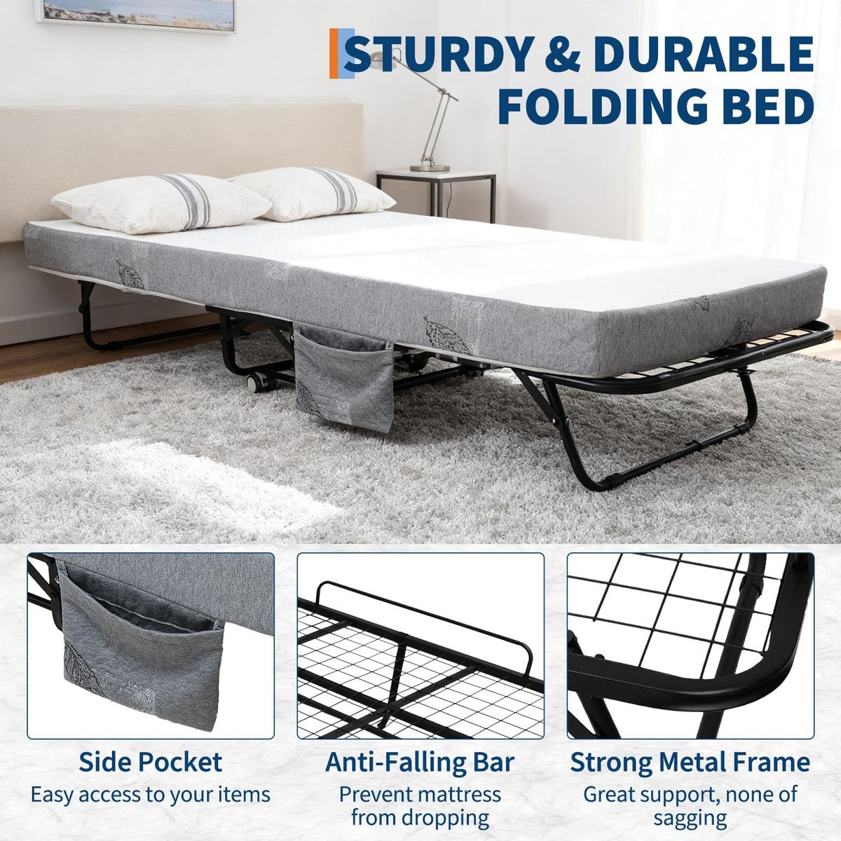 Folding Bed with 6 Inch Memory Foam Mattress R619