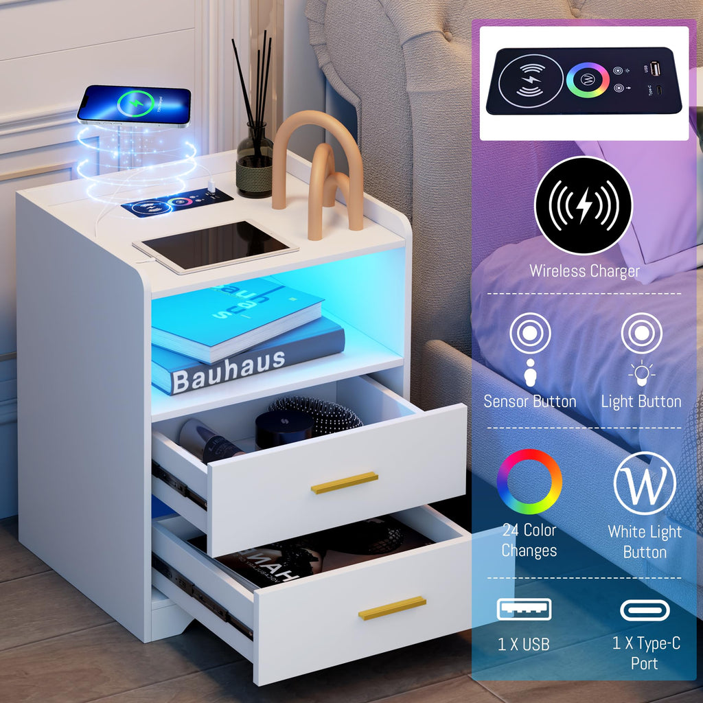 White Nightstand with Charging Station H852