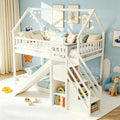 White Twin Over Twin Wood Bunk Bed with Slide and Stairs F3867