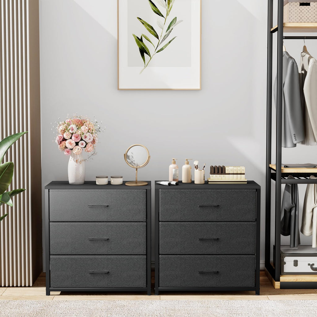 Black 3 Fabric Drawer Nightstand T77524