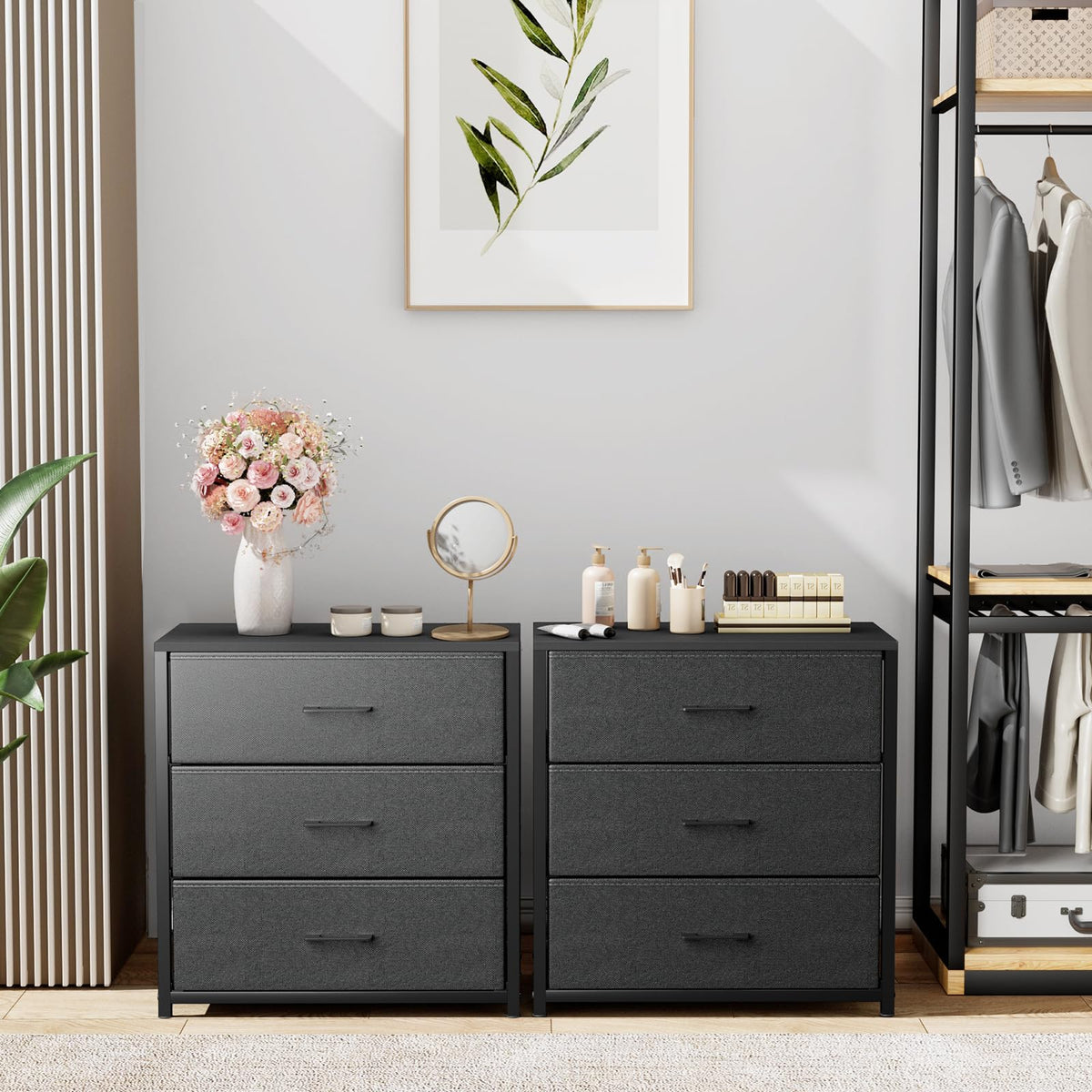 Black 3 Fabric Drawer Nightstand T77524