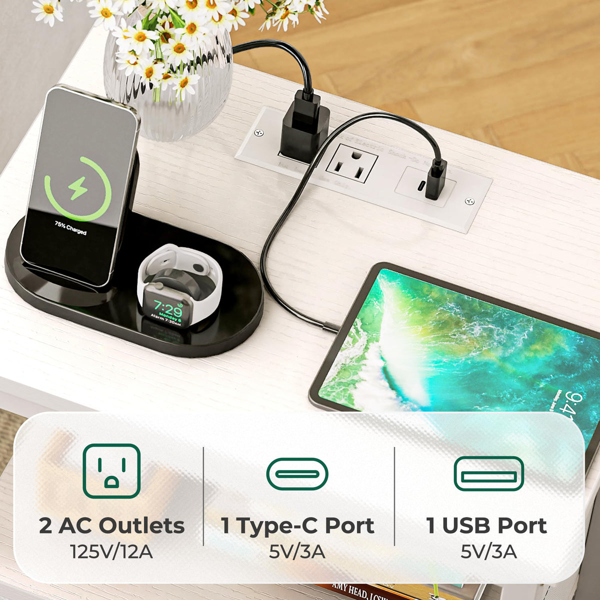 White 5 Drawer Dresser with Charging Station M791754