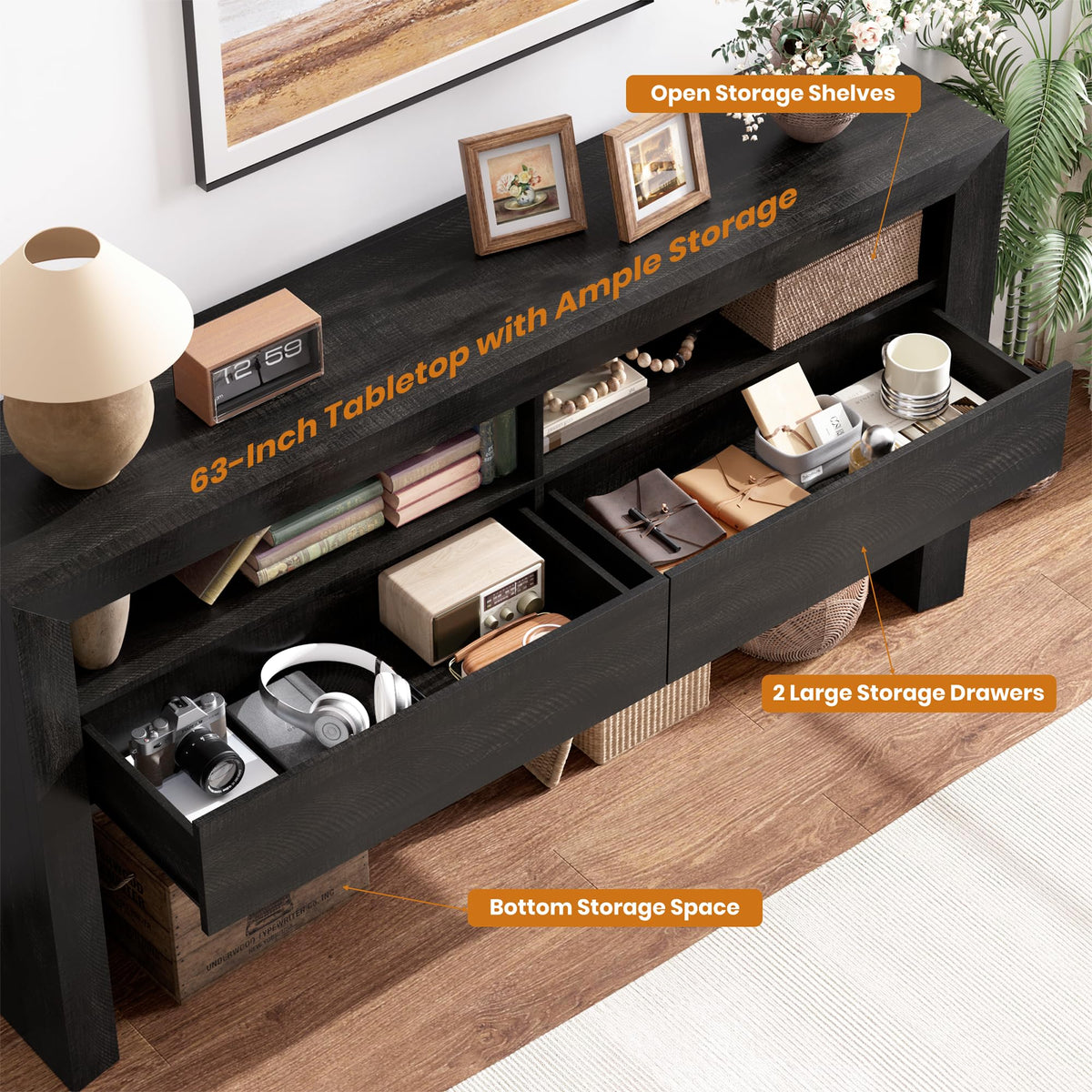 63" Dark Oak Console Table with 2 Drawers Y87271