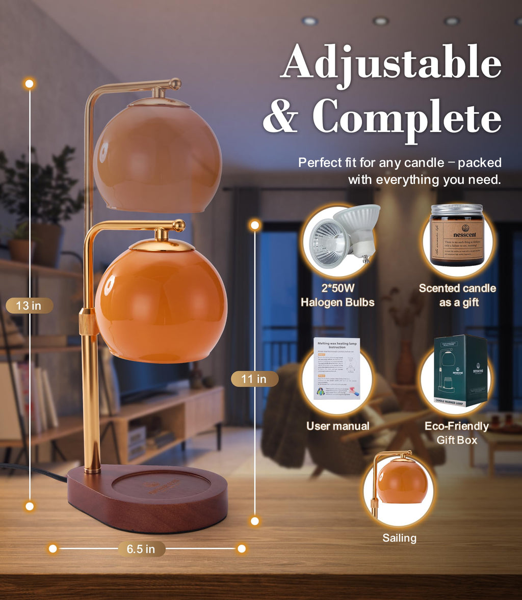 Amber Glass Candle Warmer Lamp Adjustable Height with Timer D5816