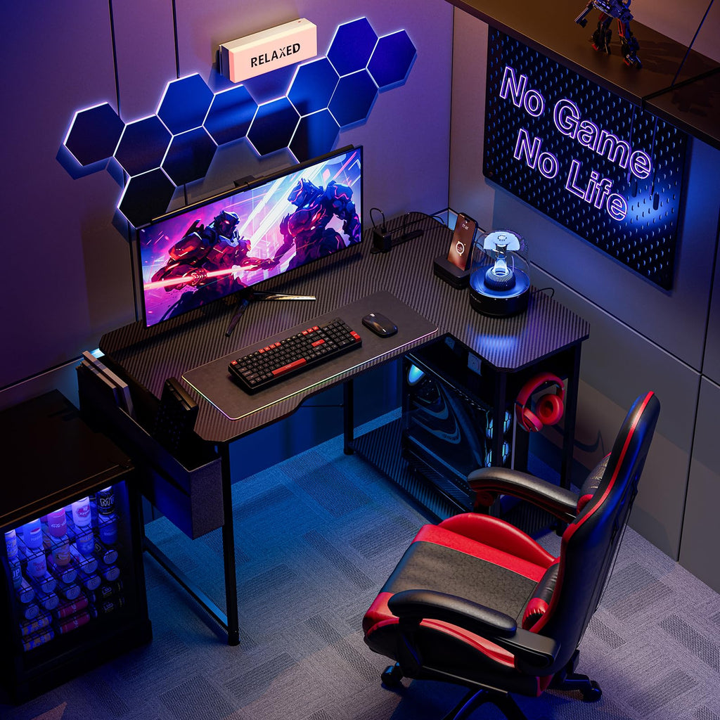 L Shaped Gaming Desk 40 Inch Black Carbon B50596