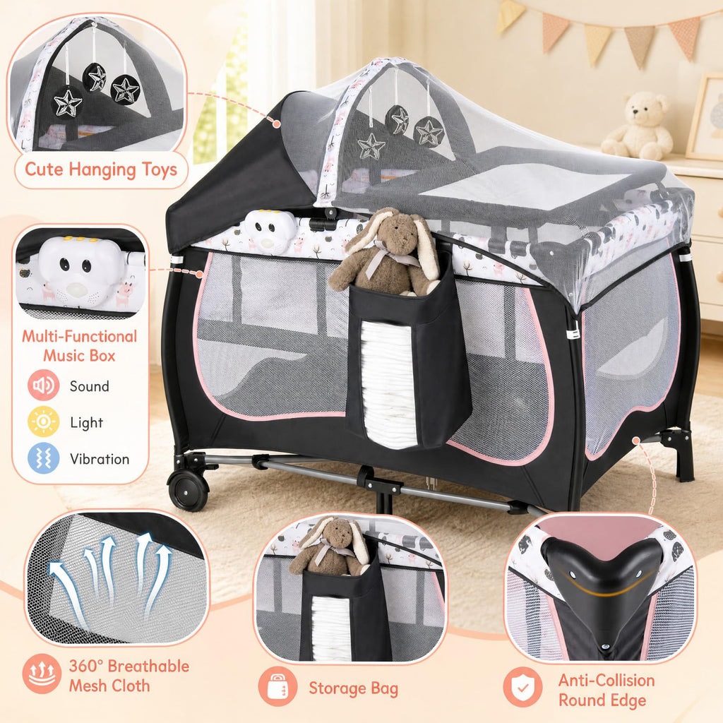 4 in 1 Portable Baby Playard with Bassinet and Changing Table W32580