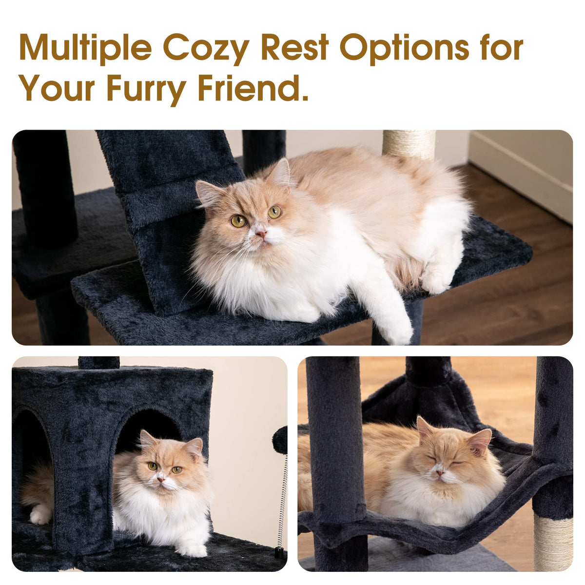 70.1-Inch Multi-Level Plush Cat Tree with Hammock P3345