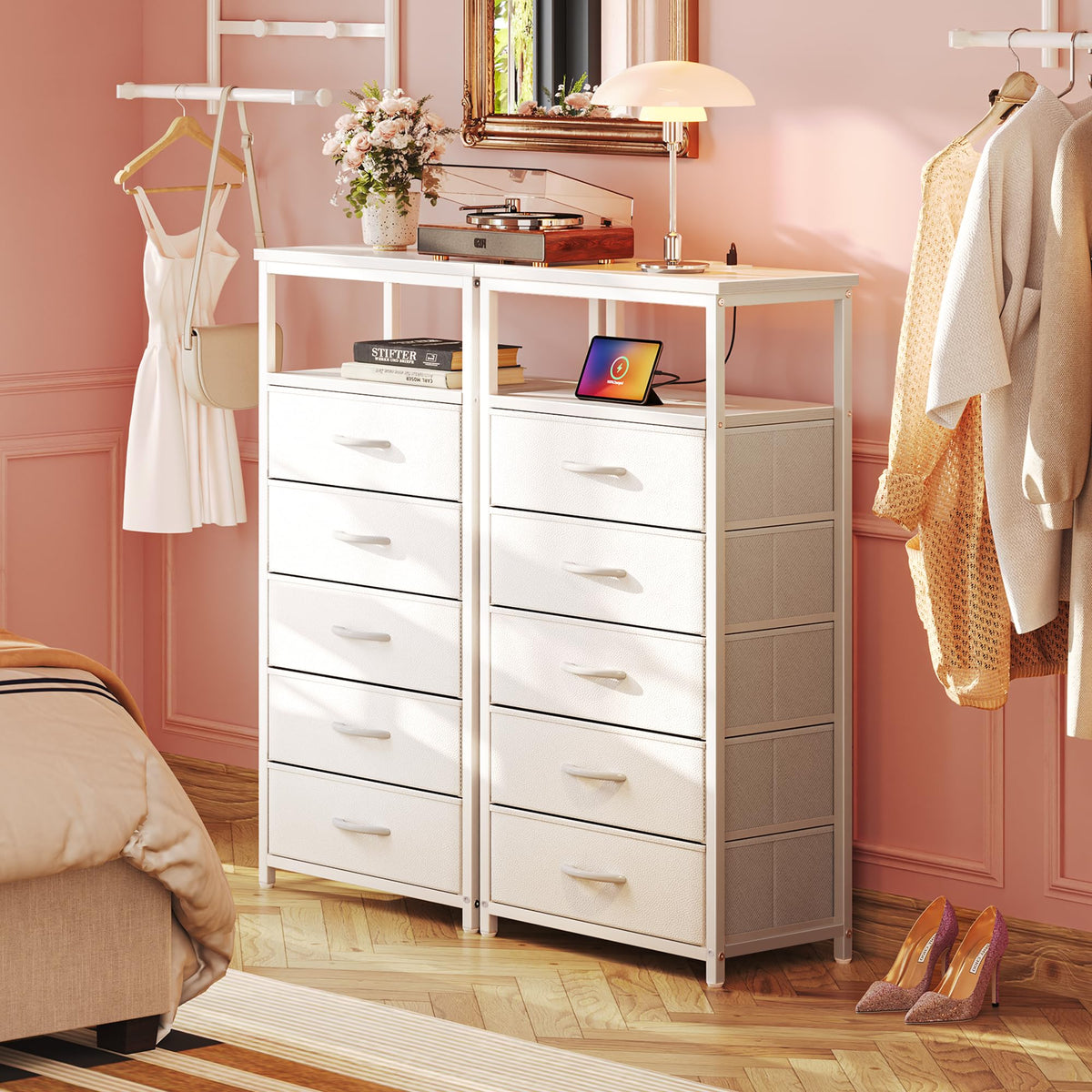 White 5 Drawer Dresser with Charging Station M791754