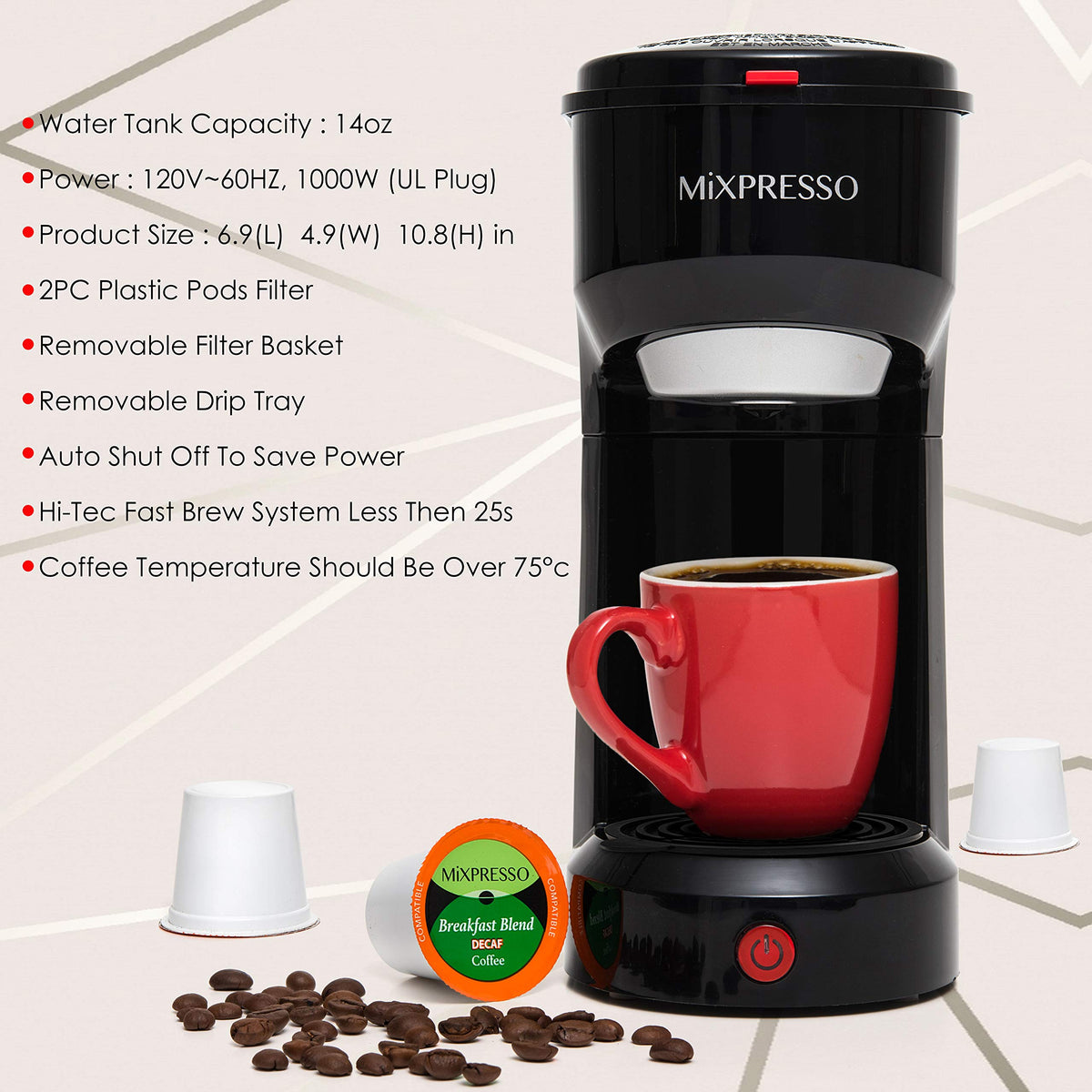 Single Serve Coffee Maker for K Pods & Grounds J578