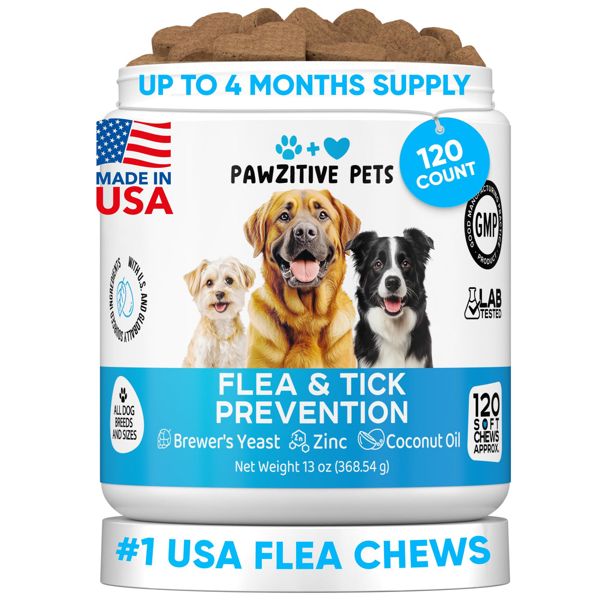 Chewable Flea and Tick Prevention for Dogs 120 Soft Chews I3087