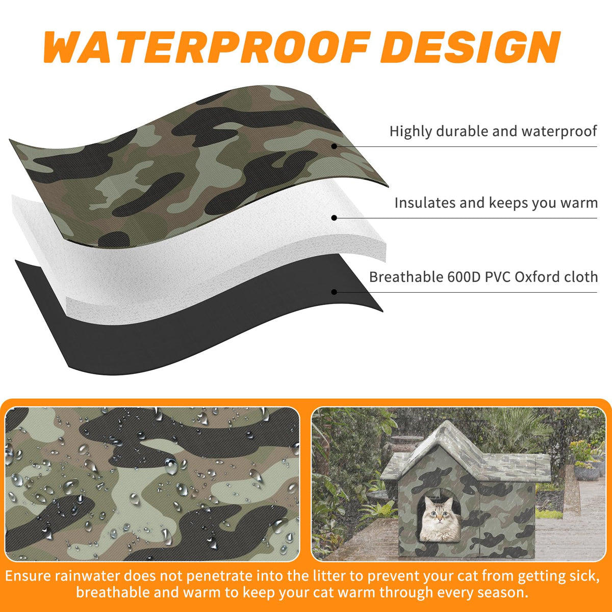 Weatherproof Collapsible Outdoor Cat House with Door and Soft Mat O871